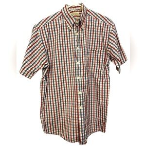 St John’s Bay Red Blue Off-White Plaid Short Sleeve, Men’s Size M